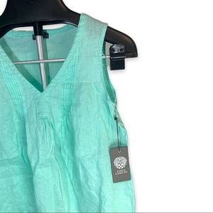 NWT Vince Camuto 100% Linen Womens XS Aqua Ice V-Neck Tank Blouse New